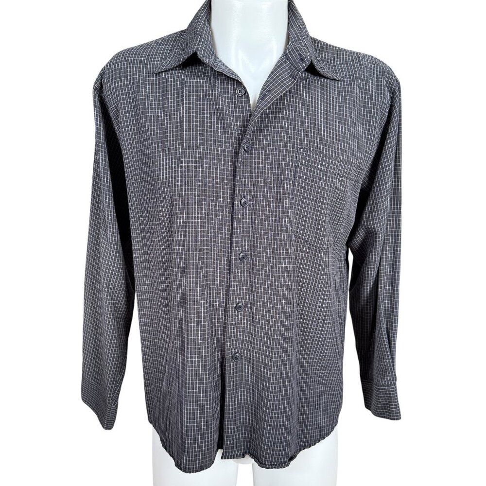 Bruno sueded men's blue plaid check collared button down long sleeve shirt L